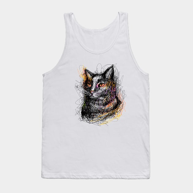 You Had Me At Meow - Scribbled Cat Print Design Tank Top by Jamille Art